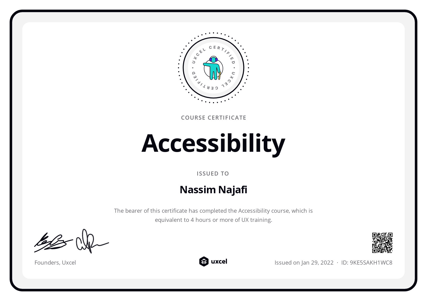 Nassim Najafi's certificate